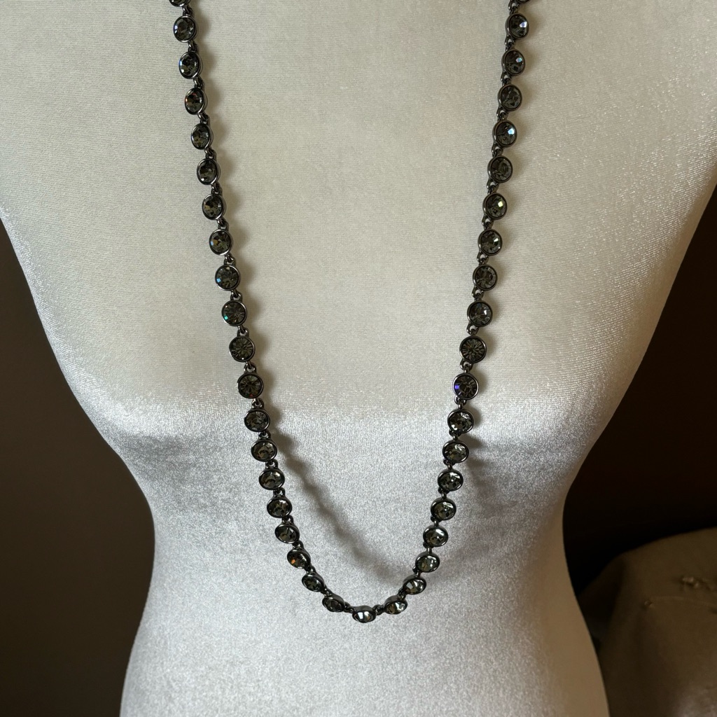 Givenchy Euc+ Vintage Long Gray Gun Metal & Crystal Necklace